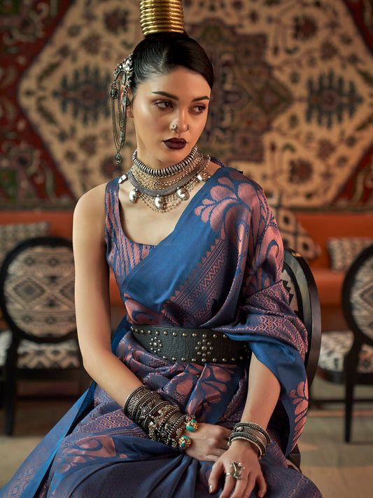 Teal Blue Banarasi Silk saree