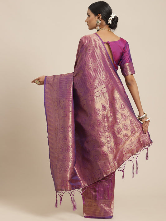 Wine Jari Woven Banarasi Silk Saree
