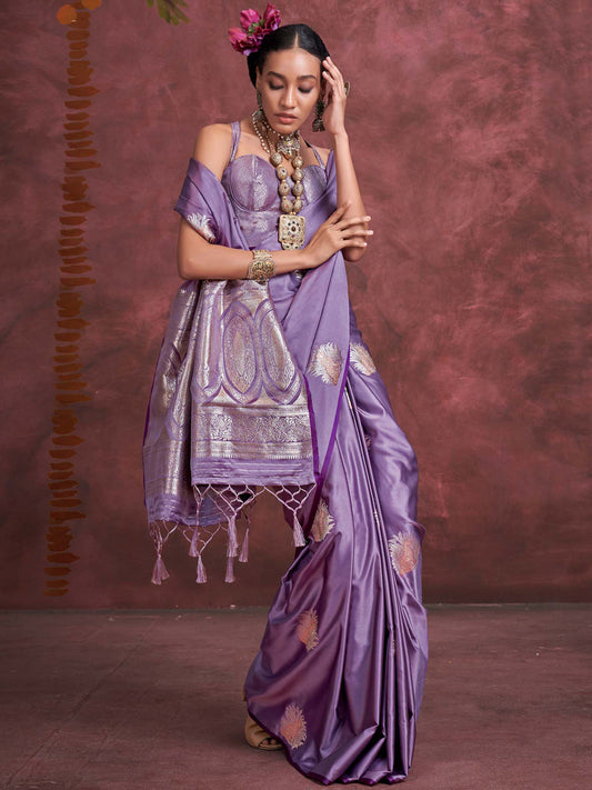 Violet Silk Blend Zari Weaving Heritage Saree