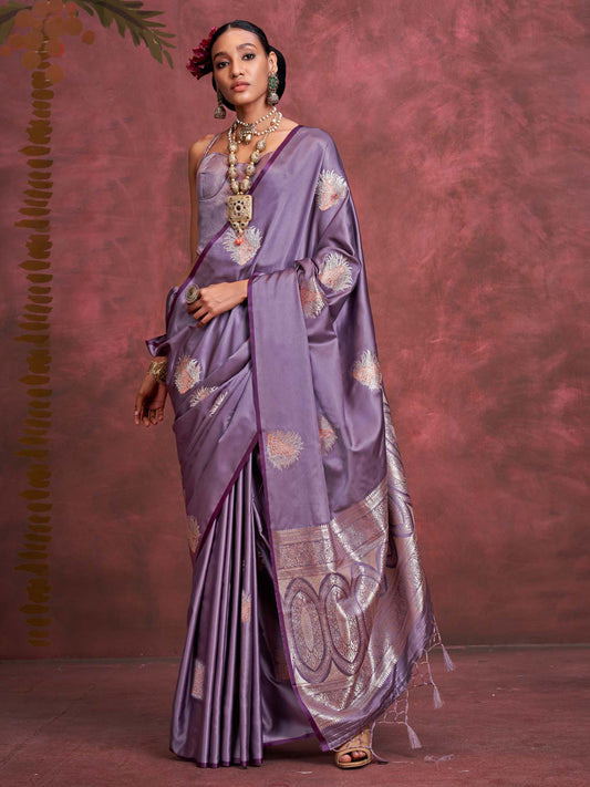 Violet Silk Blend Zari Weaving Heritage Saree