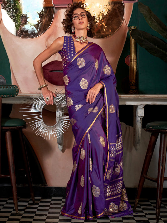 Violet Zari Woven Silk Blend Saree