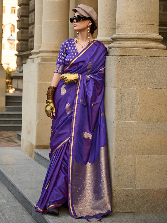 Purple Silk Blend Zari Woven saree
