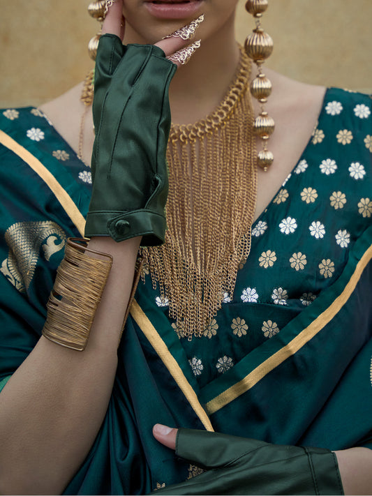 Teal Green Silk Blend Zari Woven saree