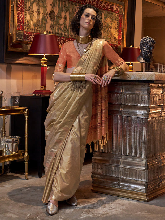 Olive Gold Tissue Silk Saree