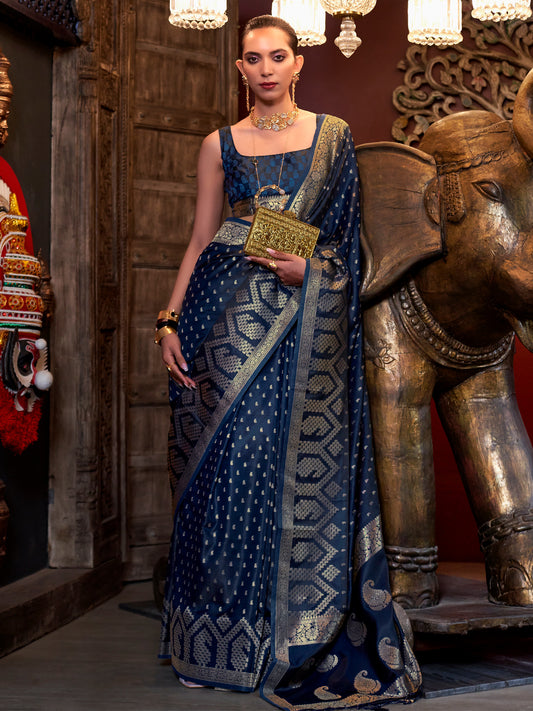 Navy Blue Banarasi Zari Weave Saree
