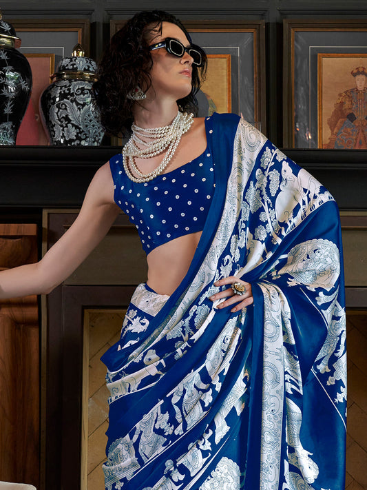 Royal Blue Satin-Silk Saree