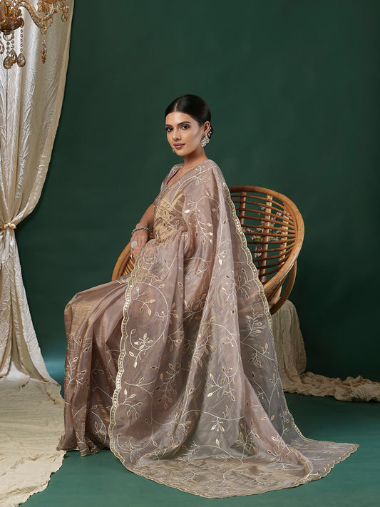 Metalic Grey Tissue Modern Saree