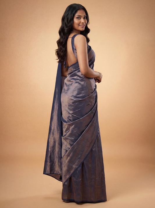 Greyish Blue Tissue Silk Saree