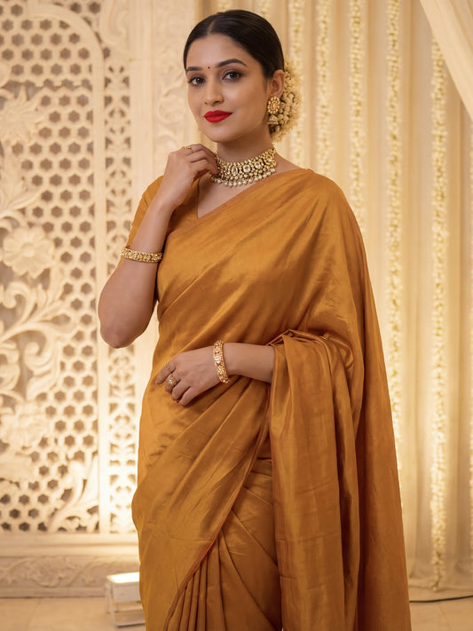 Mustard Yellow Tissue Silk Saree