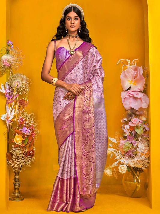 Lilac Kanjivaram Silk Zari Work Woven Saree