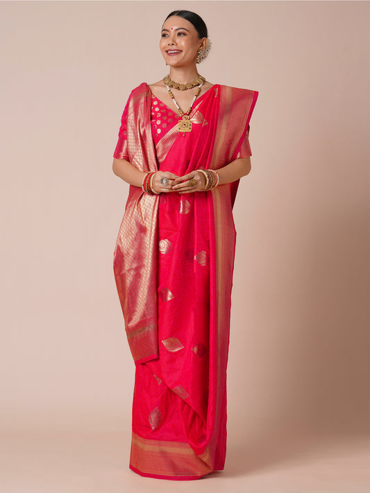 Pink Banarasi Silk Zari Woven Saree