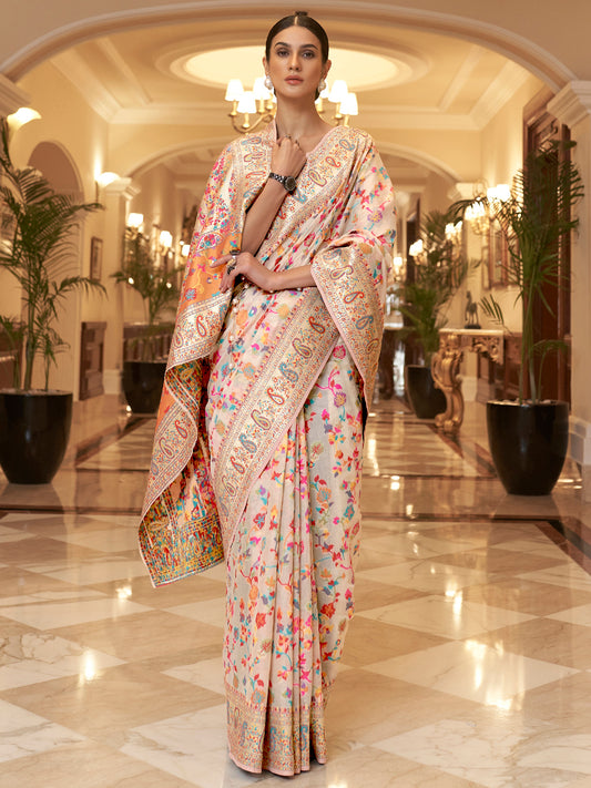 Off white Kashmiri Silk Saree