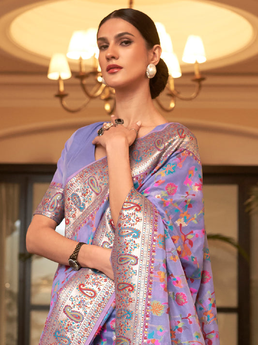 Purple Kashmiri Silk Sare