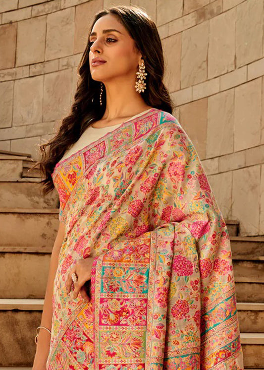 Multicolor Patola Print Silk Blend Saree with Floral Borders