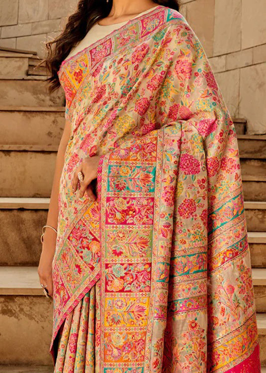 Multicolor Patola Print Silk Blend Saree with Floral Borders