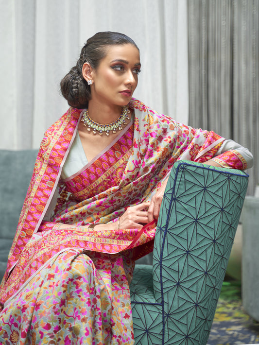 Mint green and Pink Silk Blend Saree
