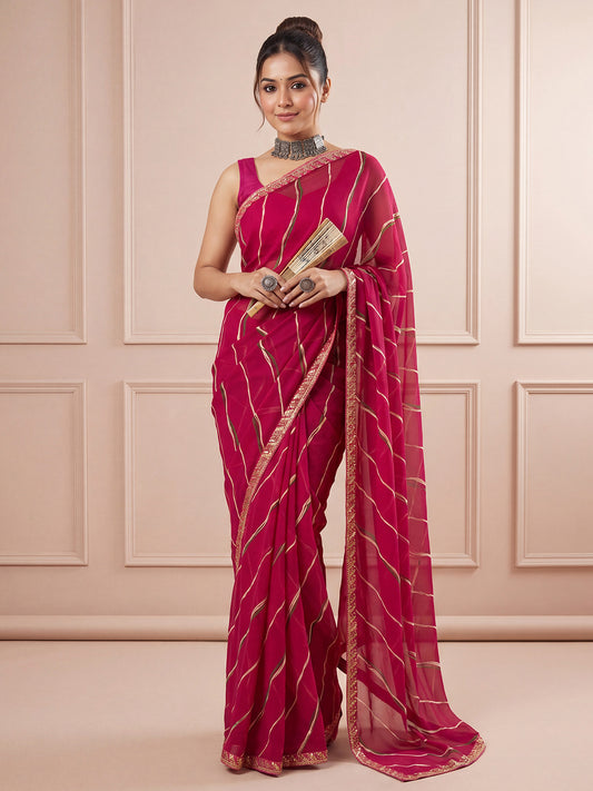 Magenta Pink Striped Georgette Saree