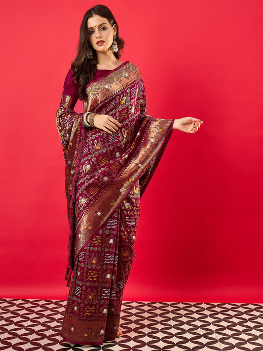Silk Blend Heritage Patola Style Zari Woven Saree
