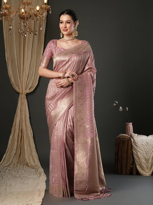 Mauve Viscose Silk Banarasi Zari Woven Saree