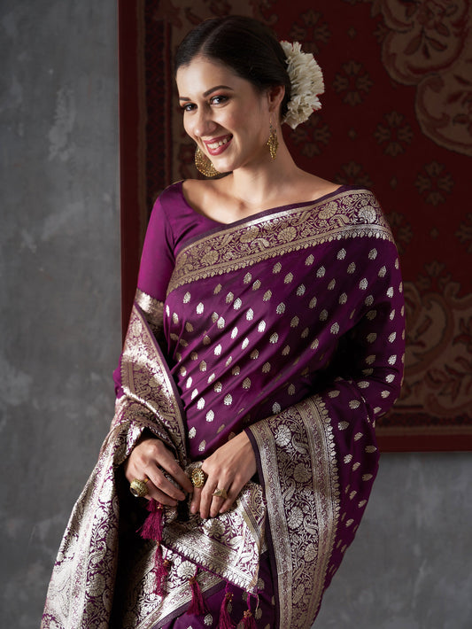 Banarasi Silk Saree with All-Over Silver Zari