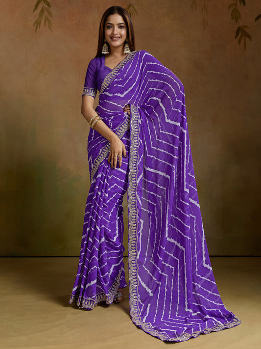 Purple Leheriya Print Georgette Saree