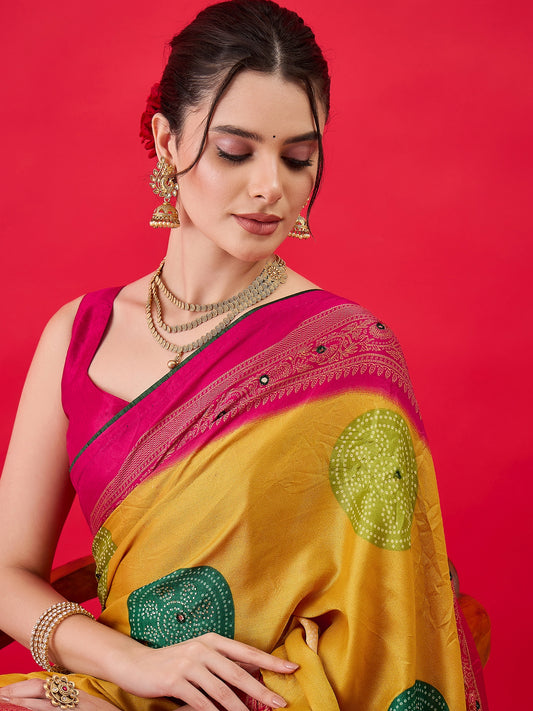 Mustard Yellow & Pink Traditional Bandhani