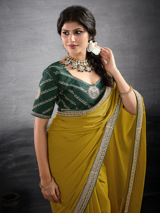Mehr Mustard Yellow Georgette Saree