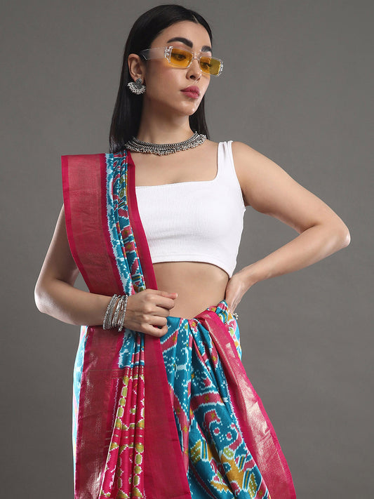 Sky blue Silk blend ikkat Saree