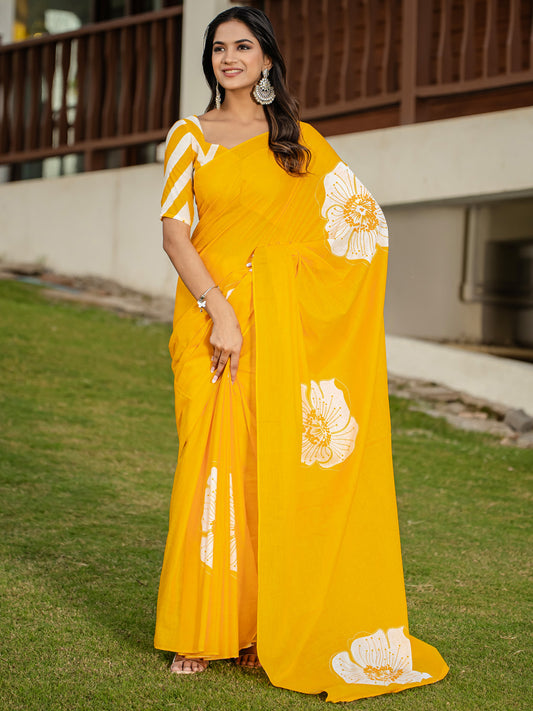 Sunshine Yellow Cotton Saree