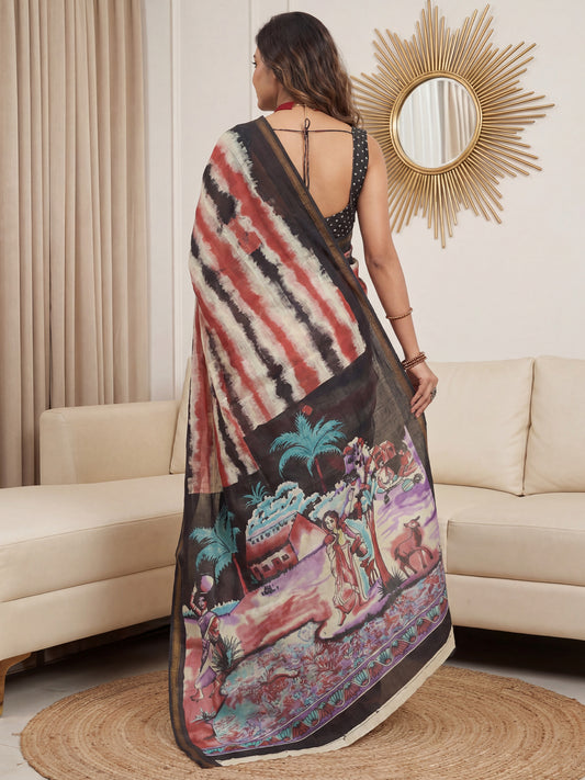 Grey Tissue Silk Saree with Zari Stripes