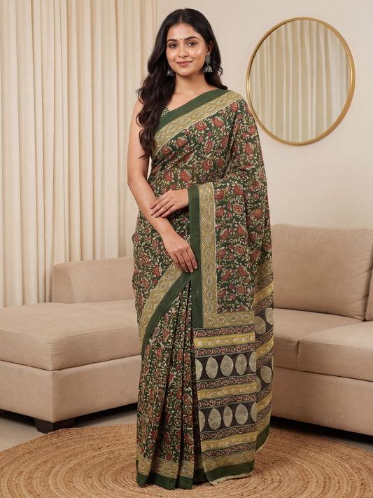 Green Saree Kalamkari Print Saree