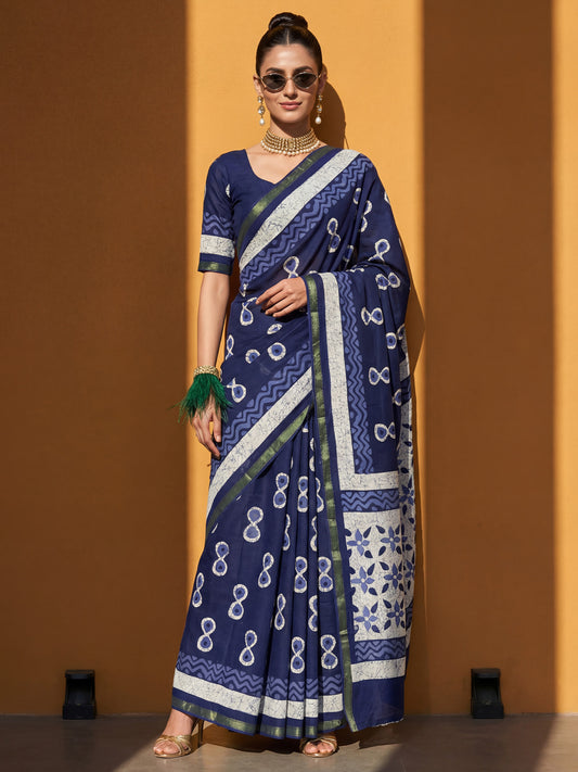 Dark Green & Red Silk Blend Patola &Gaj Motif Traditional Zari Border