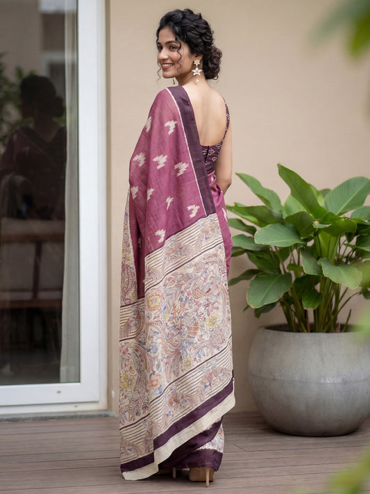WINE MADHUBANI PRINTED SAREE