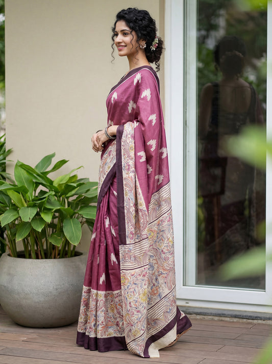 WINE MADHUBANI PRINTED SAREE