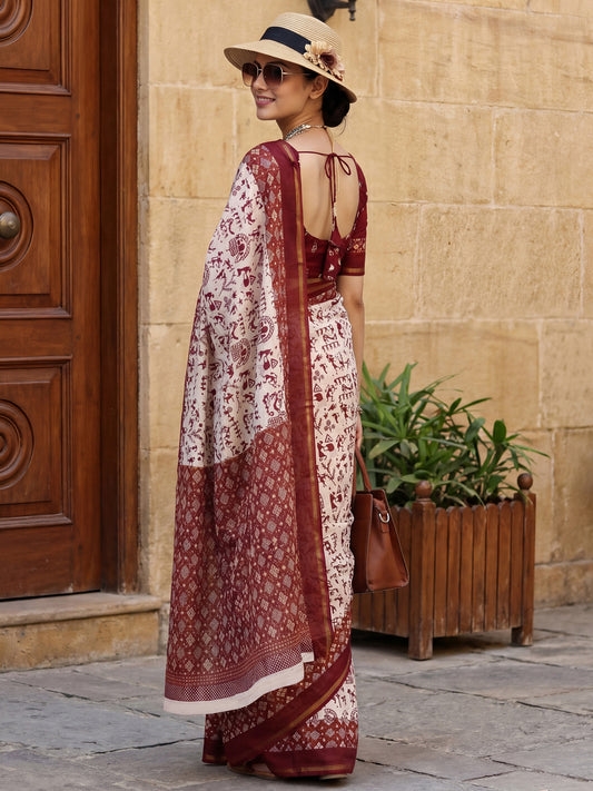 Cotton Mulmul Diamond Geometic Pallu Saree