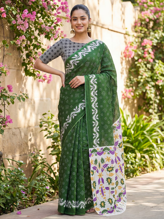 Cotton Mulmul Contrast Paneled Pallu Saree