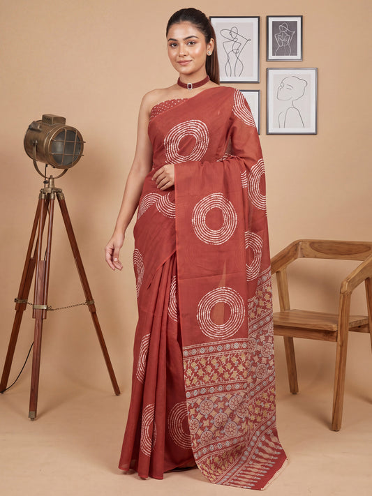 Terracotta Saree Shibori Print Cotton Saree