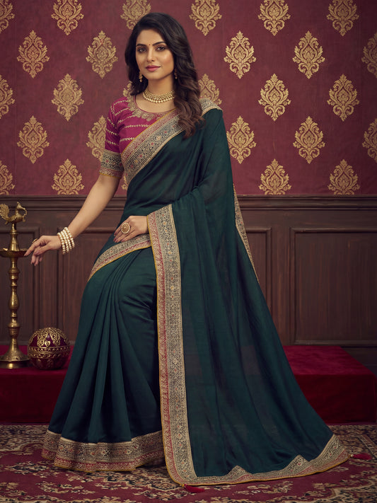 Teal Green Silk Blend saree