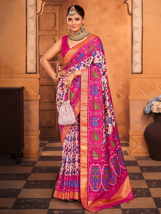 Silk Blend Heritage Patola Style Zari Woven Saree