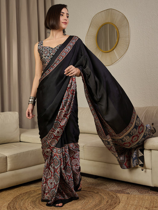 Jet Black Modal Silk Saree