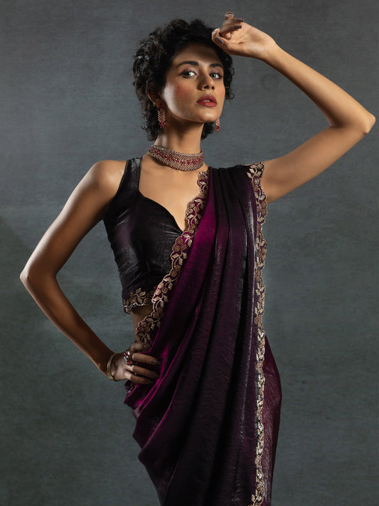 Purple & Gold Embellished Saree