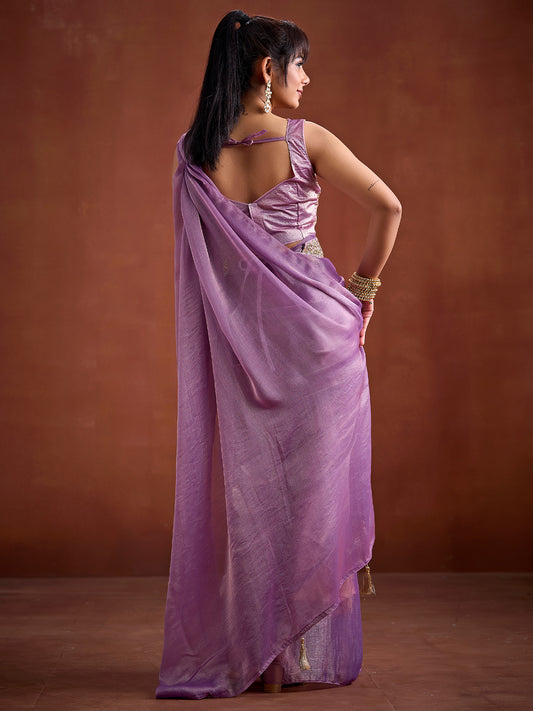 Lavender Tissue Organza Saree with Sequin Embroidered Blouse
