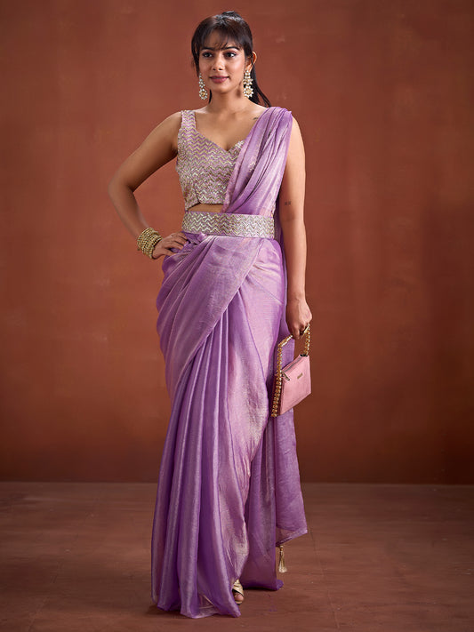 Lavender Tissue Organza Saree with Sequin Embroidered Blouse