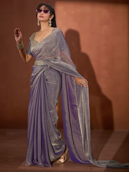 Lavender Shimmer Tissue Saree with Embroidered Blouse