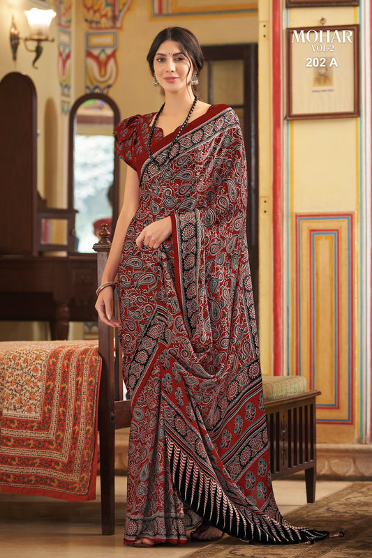 Modern Ethnic Ajrakh Pattern Saree