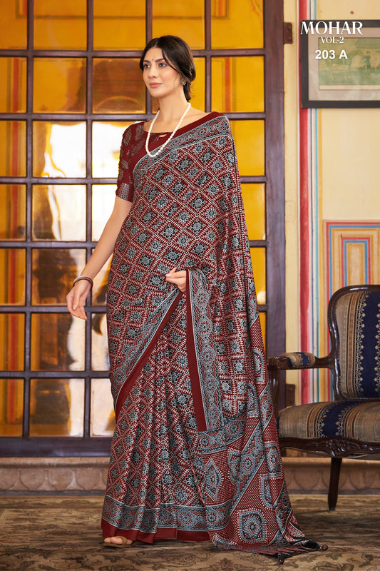 Lightweight Ajrakh Saree with Simple Border