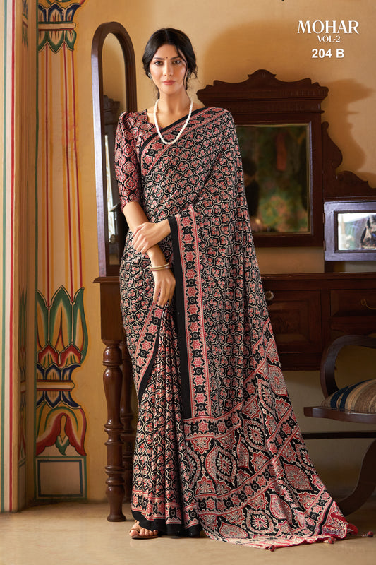 Traditional Handcrafted Ajrakh Pallu Saree