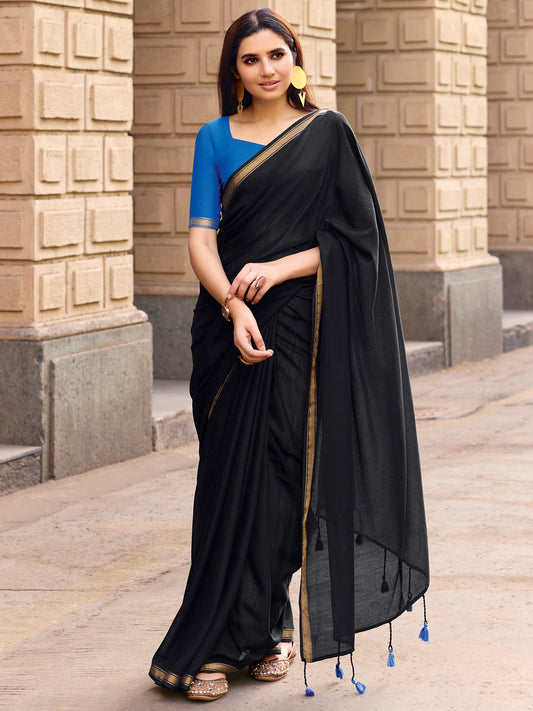 Charcoal Black Paisley Border Saree
