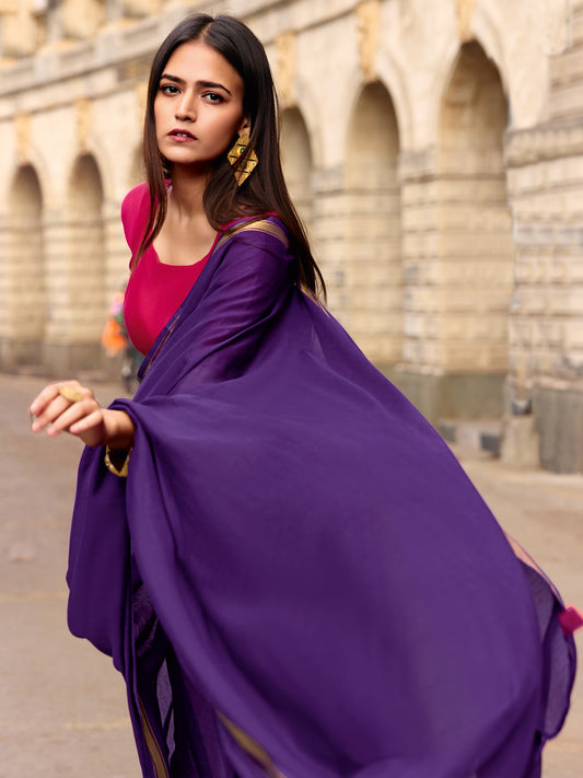 Royal Purple Chiffon Saree 