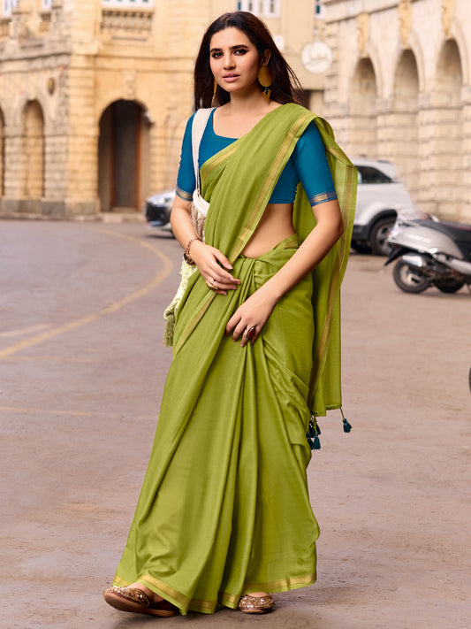 Olive Green Cotton Saree